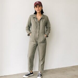 Ilana Kohn Tia Coveralls Womens 0 Gray Cotton Long Sleeve Button Front Utility